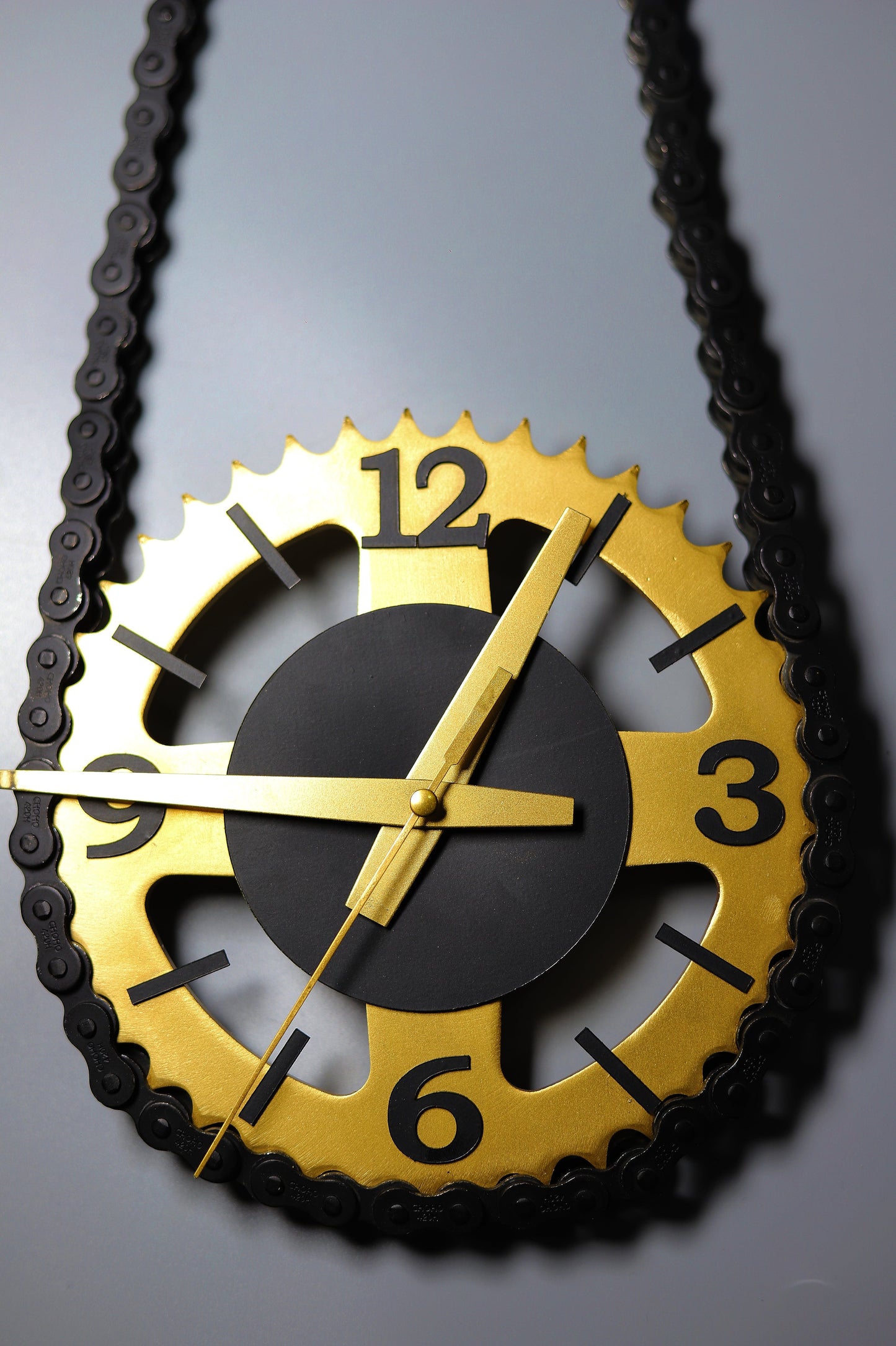 Golden-Black Handcrafted Bike Chain Sprocket Wall Clock!"
