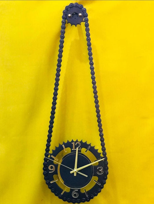 Premium Golden-Black Handcrafted Bike Chain Sprocket Wall Clock
