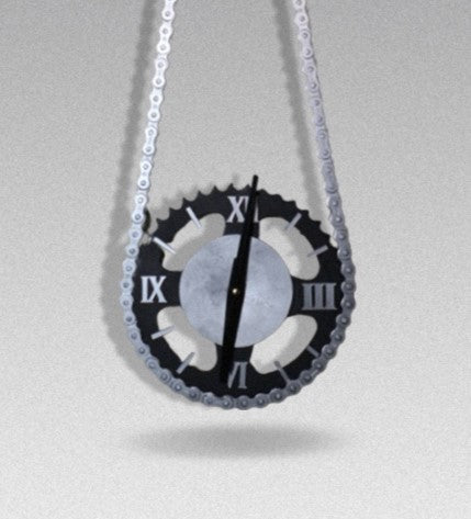 Black-Grey Handcrafted Bike Chain Sprocket Wall Clock!"