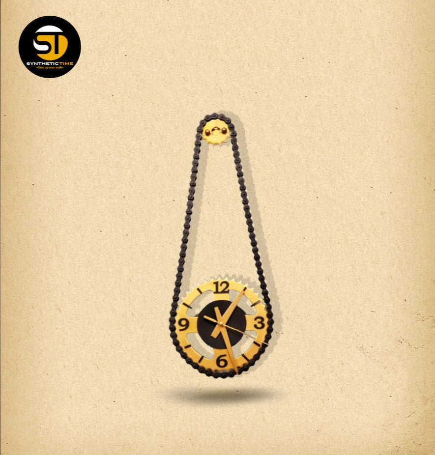 Golden-Black Handcrafted Bike Chain Sprocket Wall Clock!"