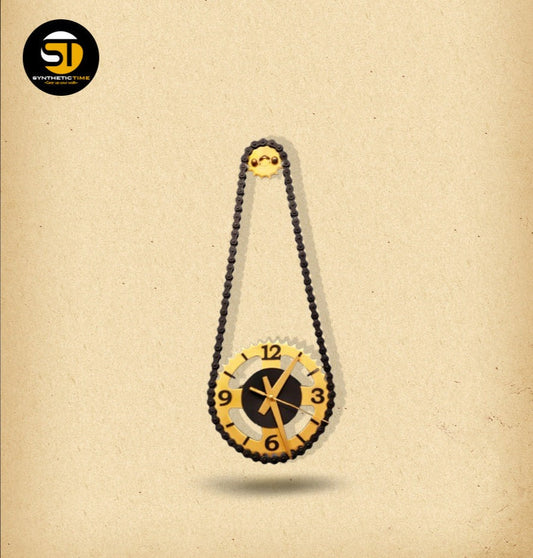 Golden-Black Handcrafted Bike Chain Sprocket Wall Clock!"