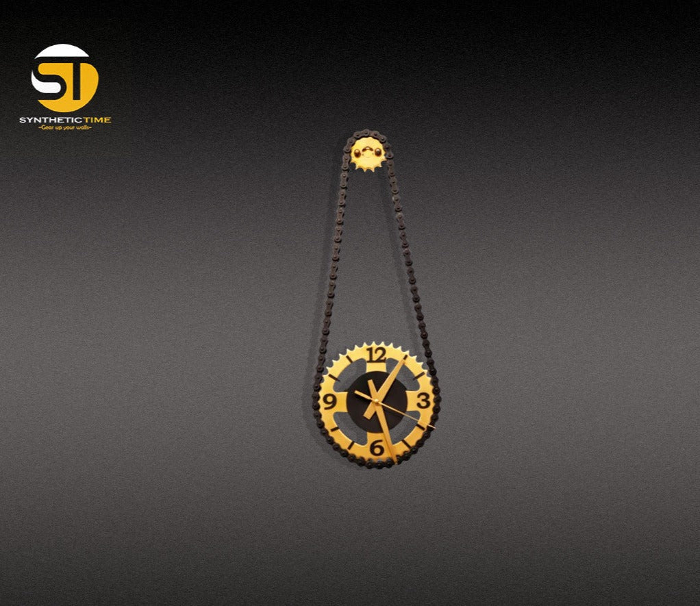 Golden-Black Handcrafted Bike Chain Sprocket Wall Clock!"