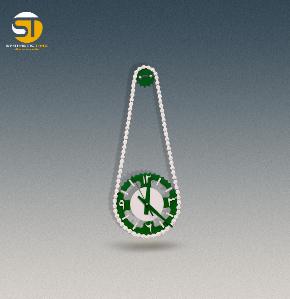 Green-White Handcrafted Bike Chain Sprocket Wall Clock!"