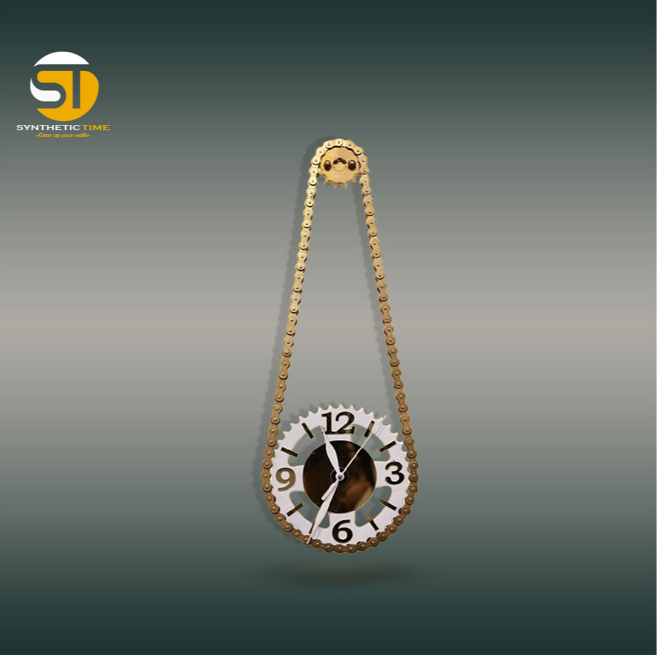 Golden-White Handcrafted Bike Chain Sprocket Wall Clock!"